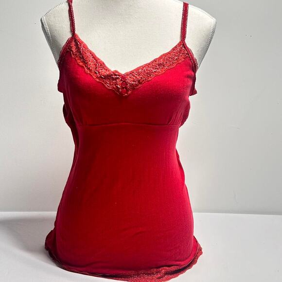 Vintage Faded Glory red lace trim cami! Made With 96% Cotton Size Medium - Picture 1 of 5